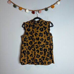Who What Wear leopard print mock neck ruffle blouse